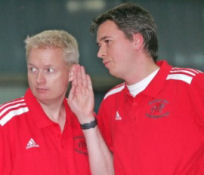 Am Wochenende nicht auf dem Platz, sondern in der Sichtung des Nachwuchses unterwegs: KSR-Mitglieder Michael von Ameln und Christian Deckenbrock. Foto: www.hockeyimage.net / Wolfgang Quednau
